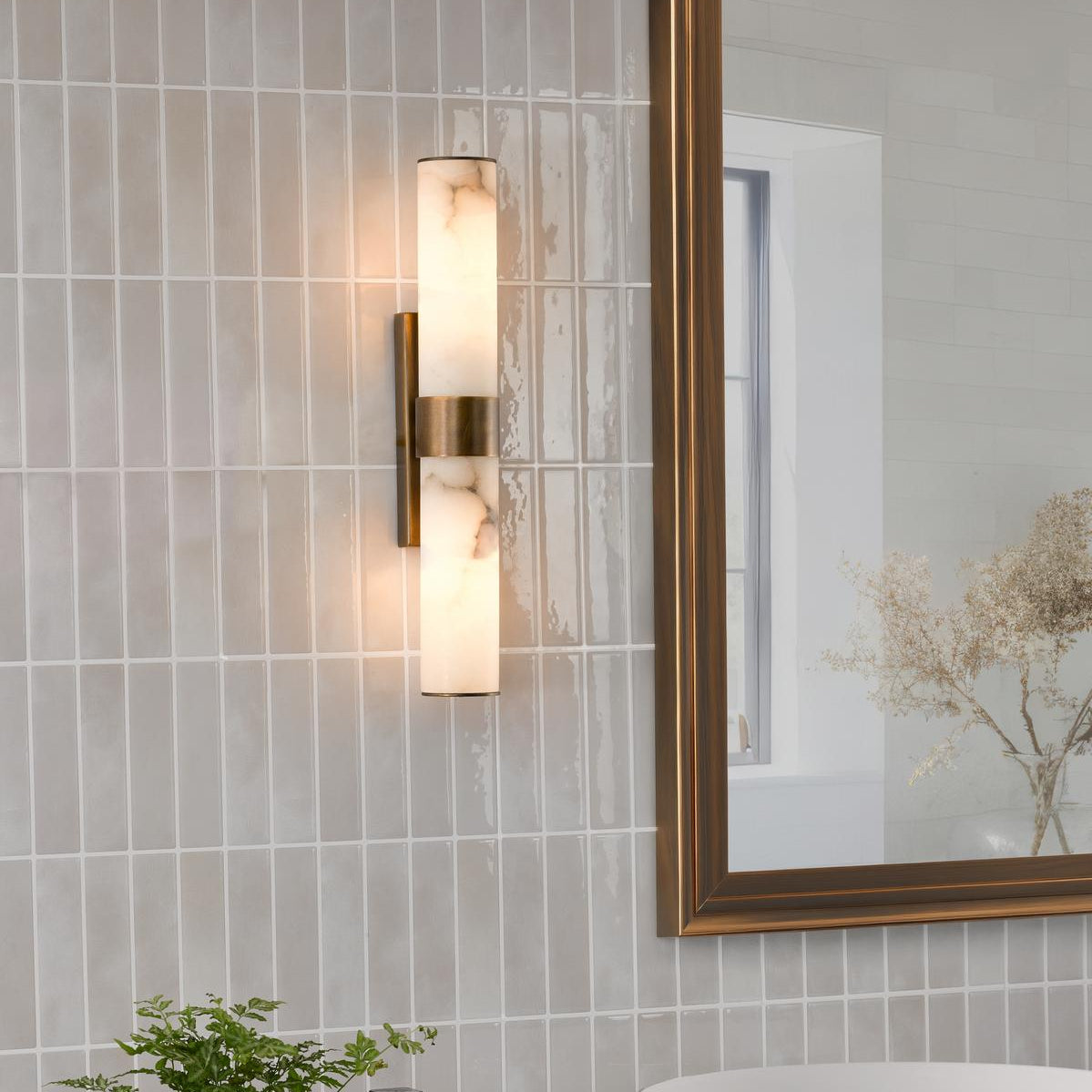Eneco Bthroom Wall Light Bronze and Alabaster IP44
