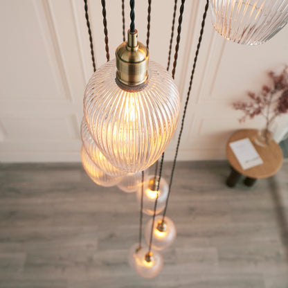 Stourton 13 Light Antique Brass & Ribbed Glass Cascade Pendant Light