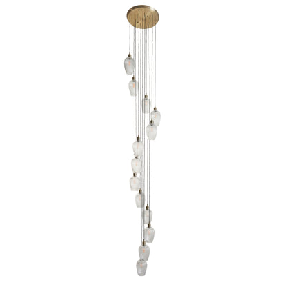 Stourton 13 Light Antique Brass & Ribbed Glass Cascade Pendant Light