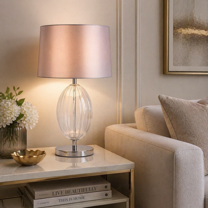 Freya Grey & Ribbed Glass Table Lamp