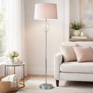 Freya Ribbed Glass & Grey Floor Lamp
