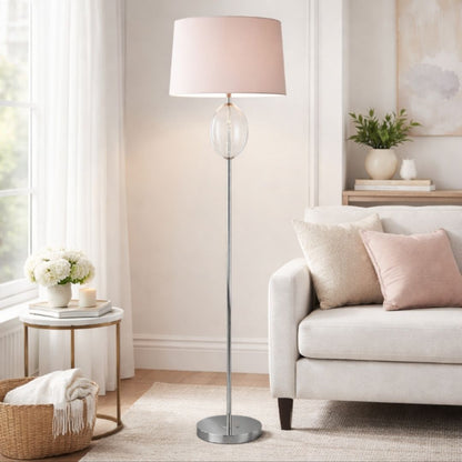 Freya Ribbed Glass & Grey Floor Lamp