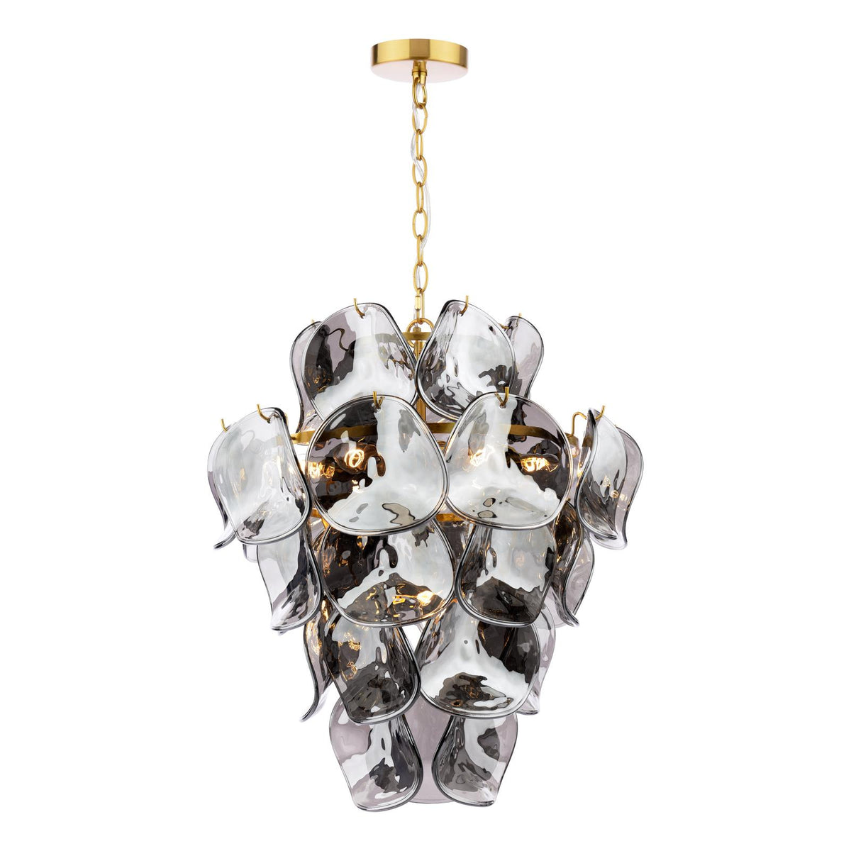 Genoa 8 Light Pendant Natural Brass and Smoked Glass