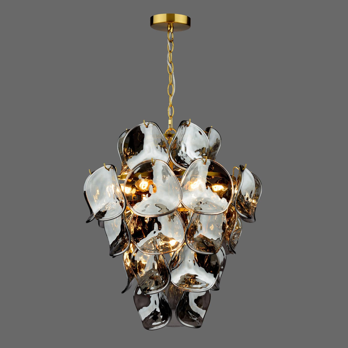 Genoa 8 Light Pendant Natural Brass and Smoked Glass
