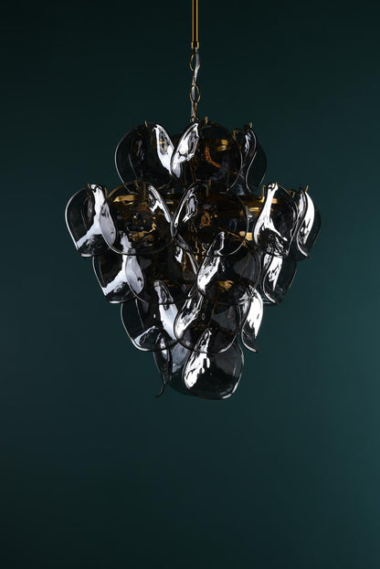 Genoa 8 Light Pendant Natural Brass and Smoked Glass