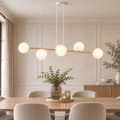 Gravity 6 Light Liner Pendant White & Gold