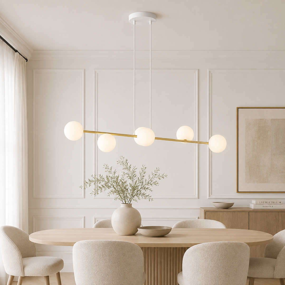 Gravity 6 Light Liner Pendant White & Gold