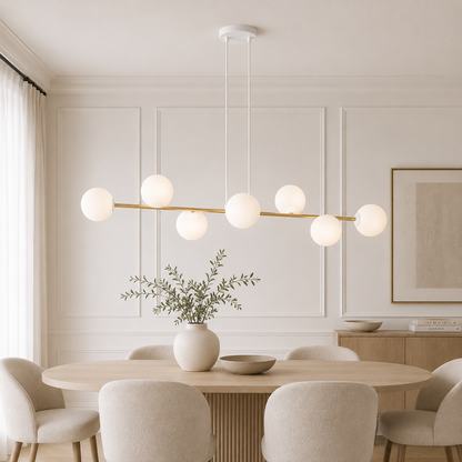 Gravity 8 Light Linear Pendant White & Gold