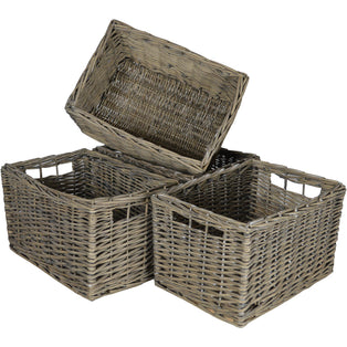 Wovenhill Set of 4 Medium Rectangular Willow Storage Baskets - Grey