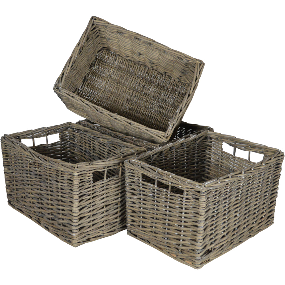 Wovenhill Set of 4 Medium Rectangular Willow Storage Baskets - Grey