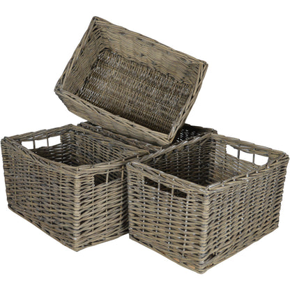 Wovenhill Set of 4 Medium Rectangular Willow Storage Baskets - Grey