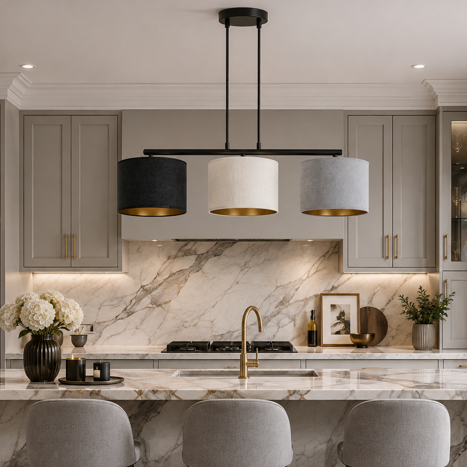 Hilde 3 Light Pendant Black With Netural Shades