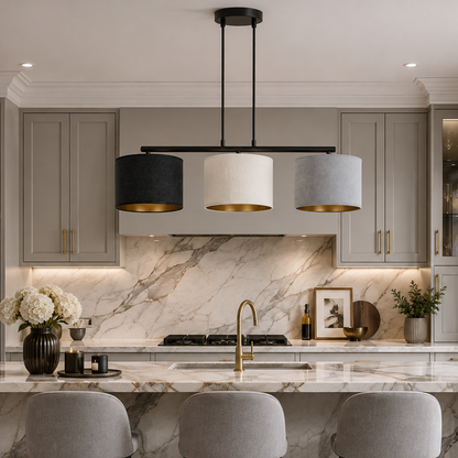 Hilde 3 Light Pendant Black With Netural Shades