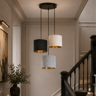 Hilde 3 Light Pendant Black With Netural Shades