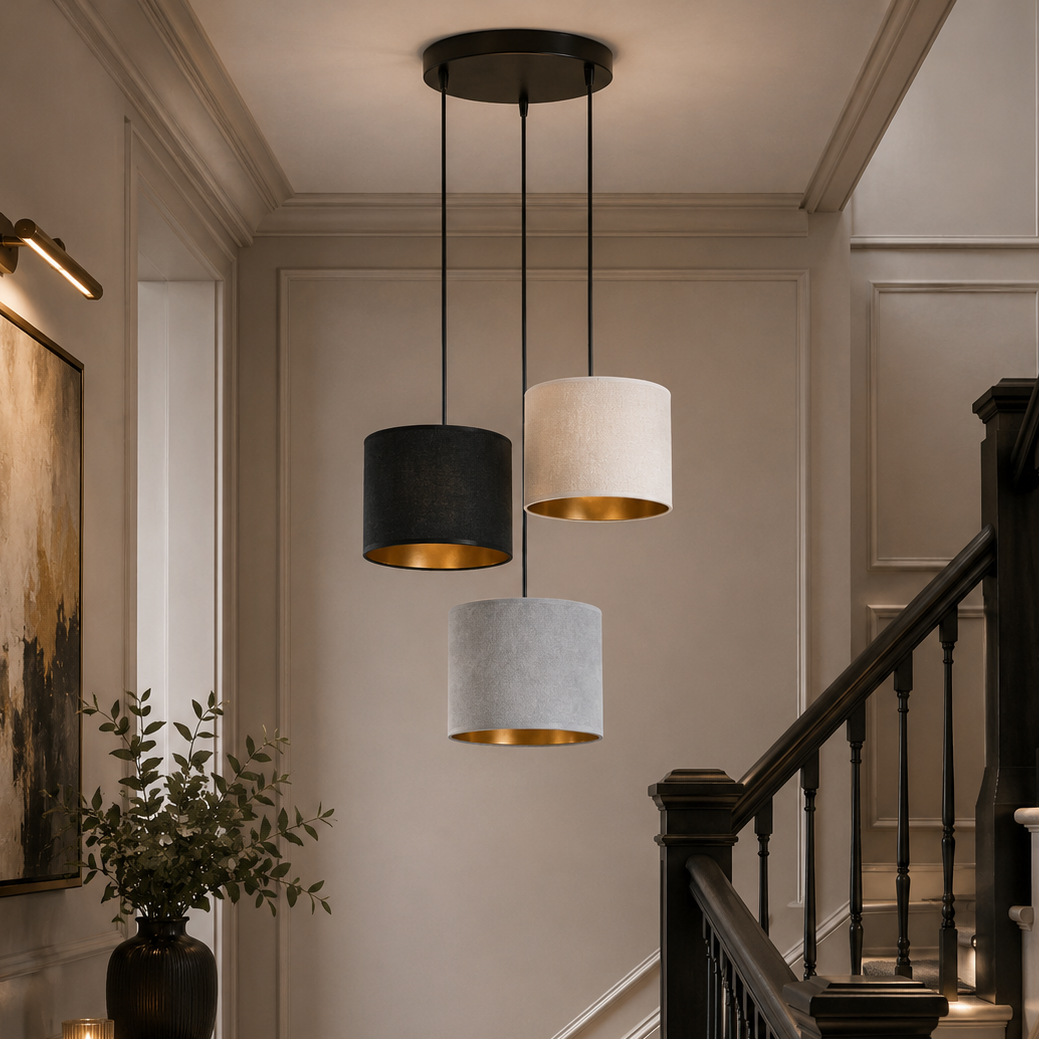 Hilde 3 Light Pendant Black With Netural Shades