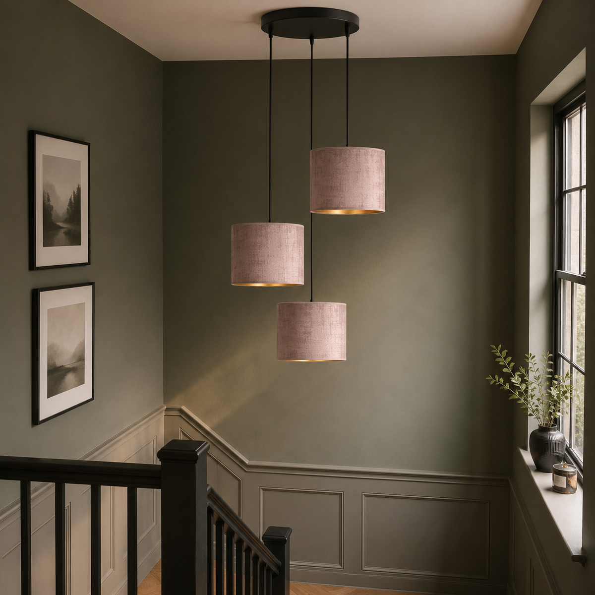 Hilde 3 Light Pendant Black With Taupe Shades