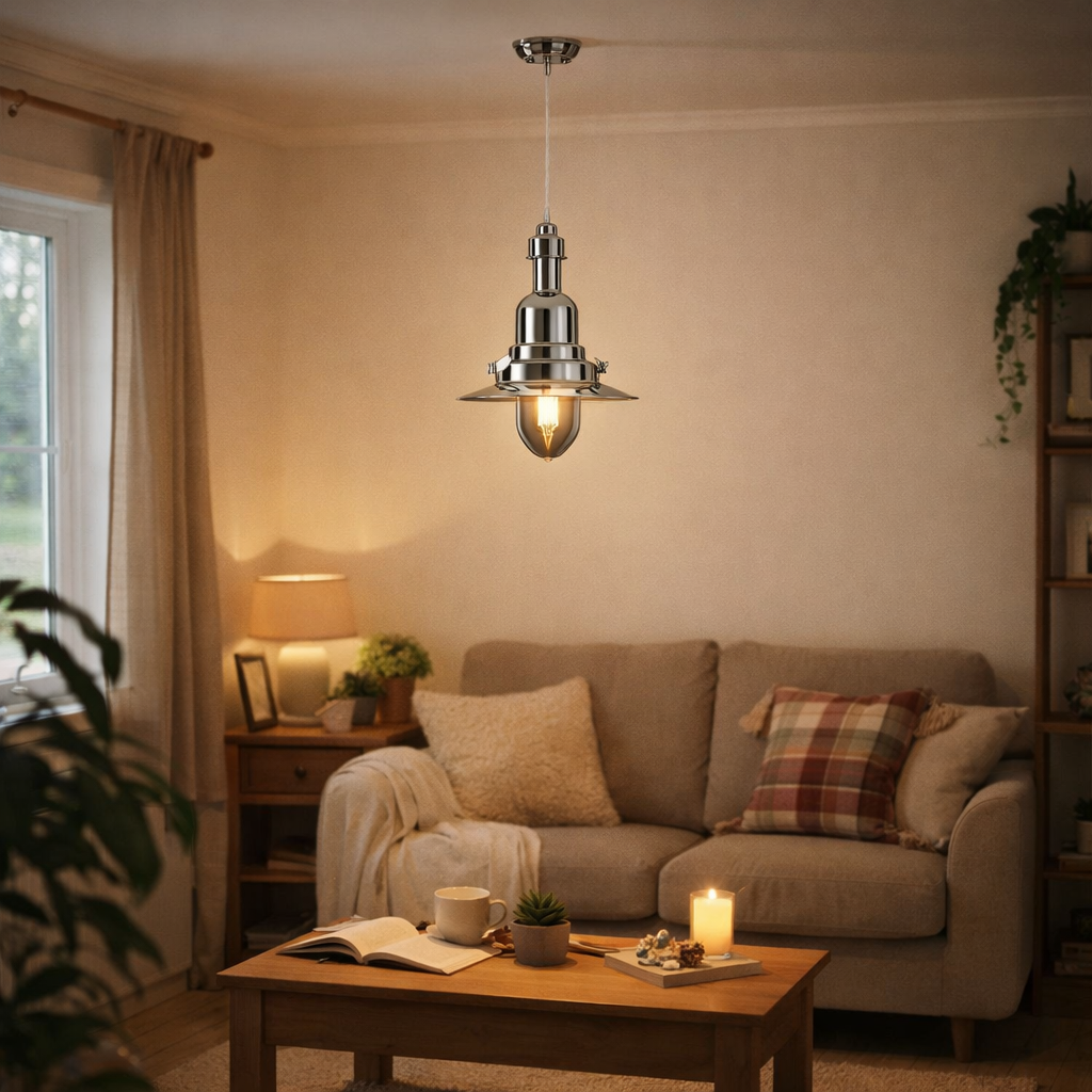 Penge Polished Chrome Fisherman Pendant Ceiling Light
