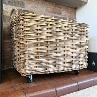 Wovenhill Kubu Rattan Log Baskets with Wheels and Hoop Handles