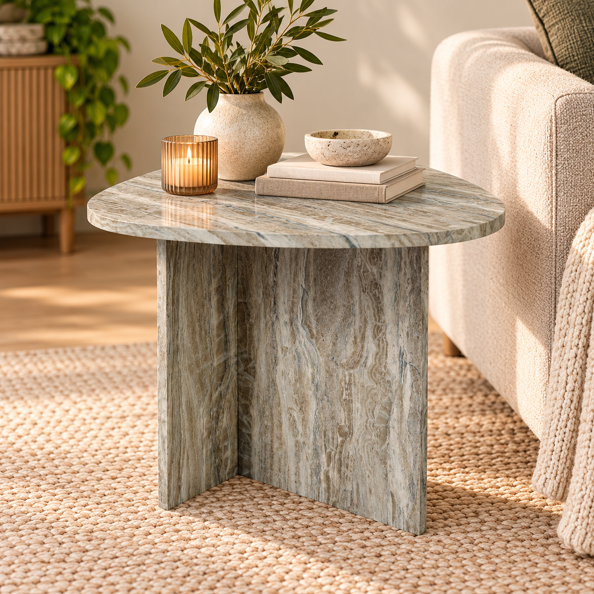 Isidro Side Table Brown Stone Effect