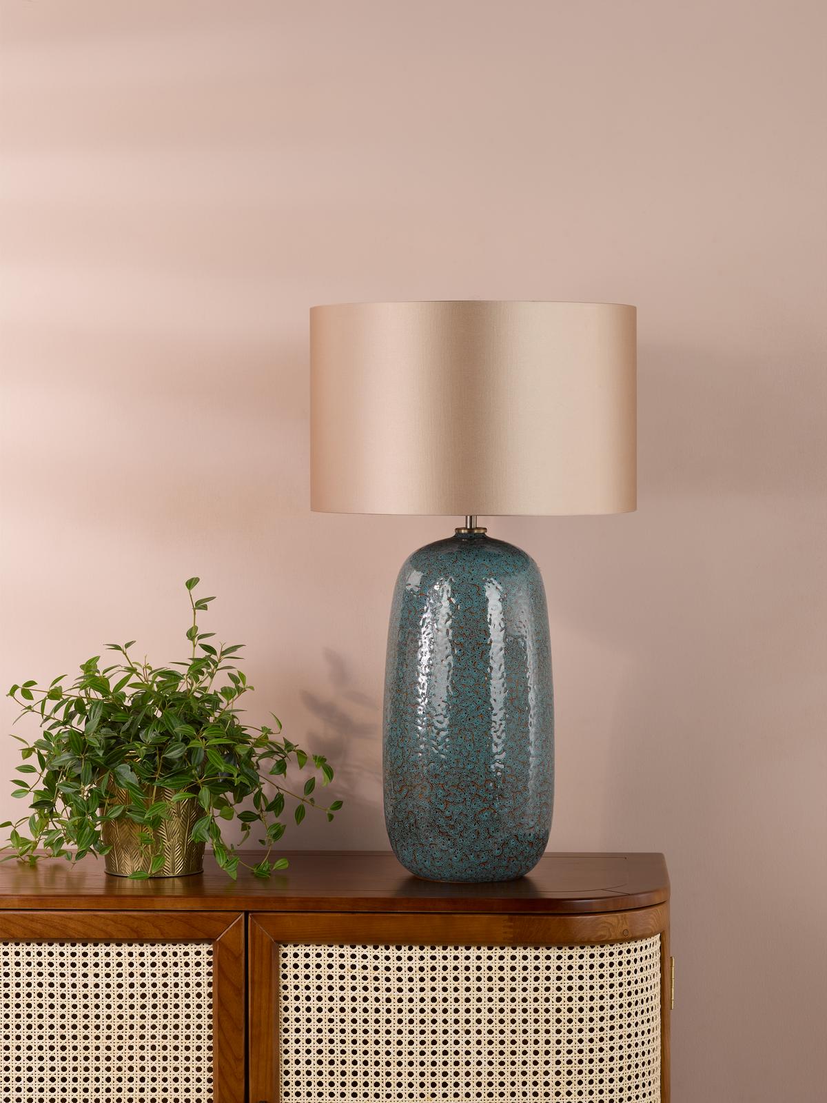 Jadis Table Lamp Blue Ceramic With Taupe Shade