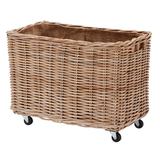 Wovenhill Kubu Rattan Tall Oblong Log Basket with Wheels