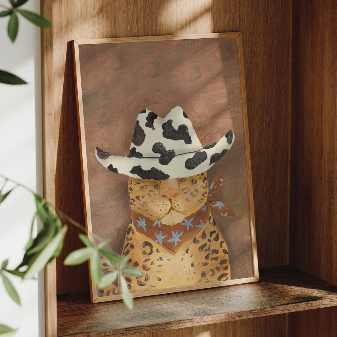 Howdy Leopard Cowboy Art Print