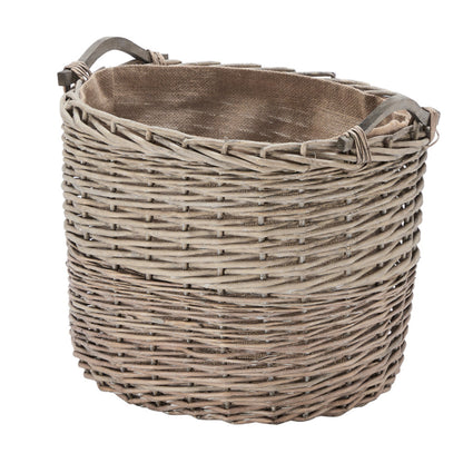 Wovenhill Oval Grey Wash Log Basket with Wooden Handles