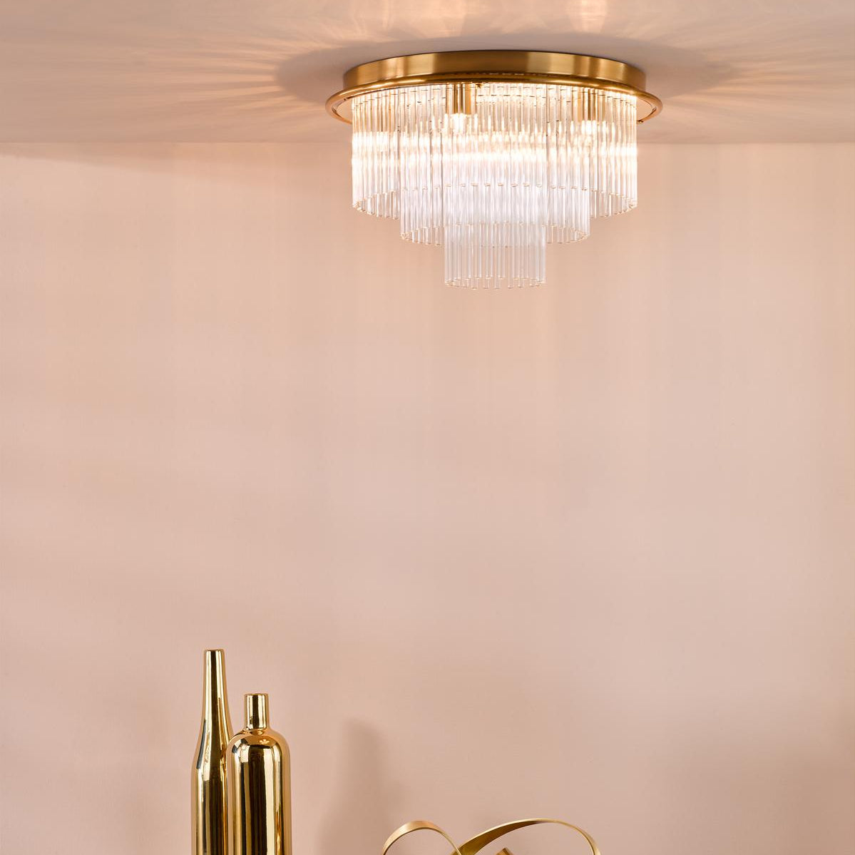 Lukas 6 Light Flush Antique Gold and Glass