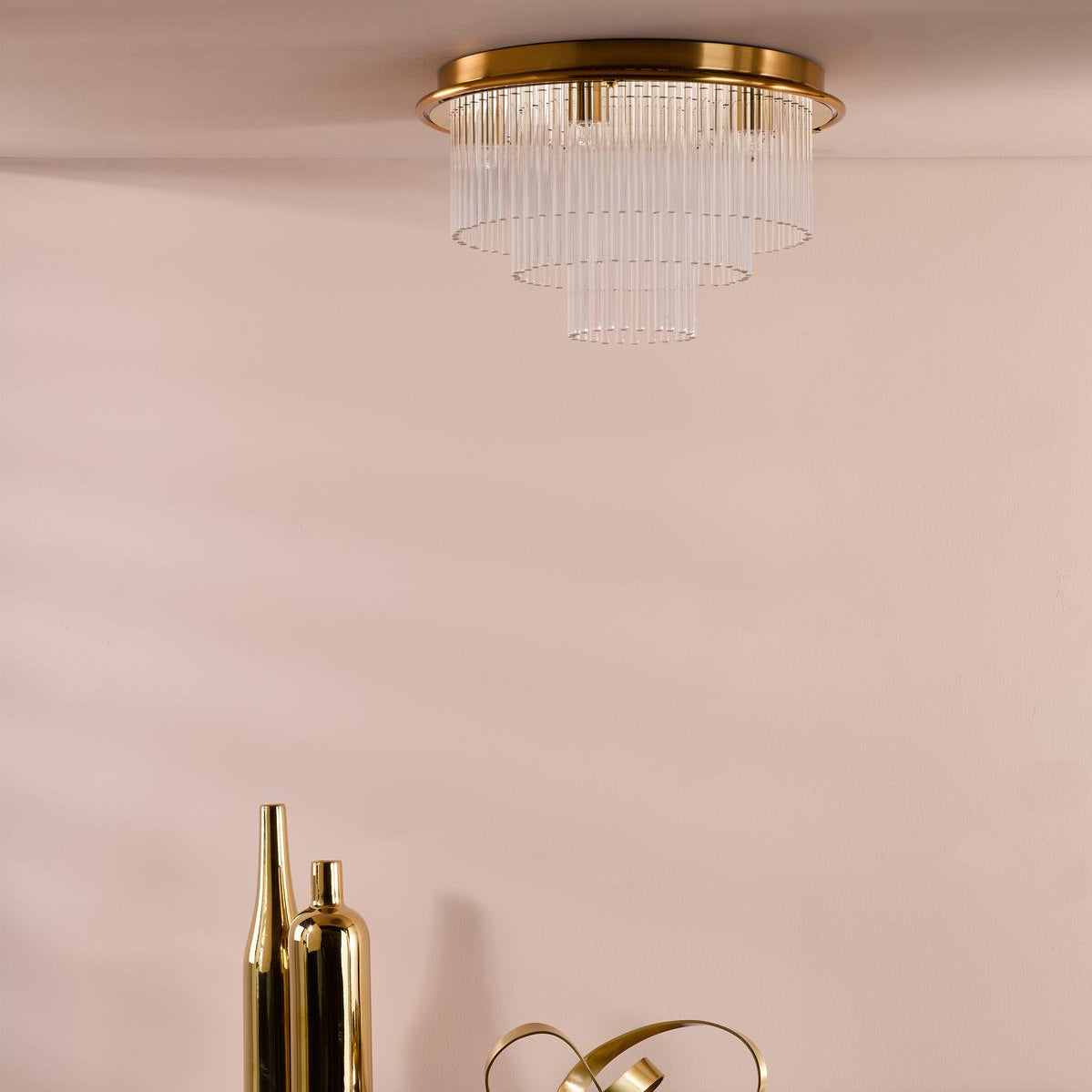 Lukas 6 Light Flush Antique Gold and Glass