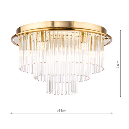 Lukas 6 Light Flush Antique Gold and Glass