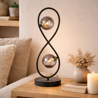Lena 2 Light Black Table Lamp with Glass Shades