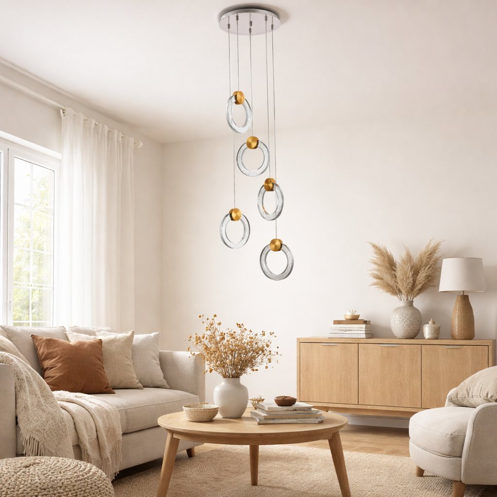 Clarity 5 Light Gold LED Ceiling Pendant