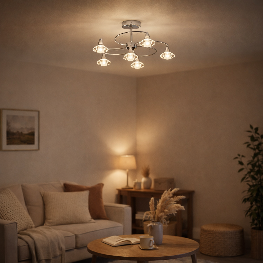 Luther 6 Light Semi-Flush Silver Ceiling Light
