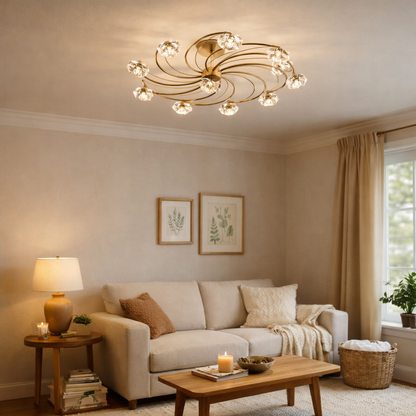 Luther 10 Light Semi-Flush Gold Ceiling Light