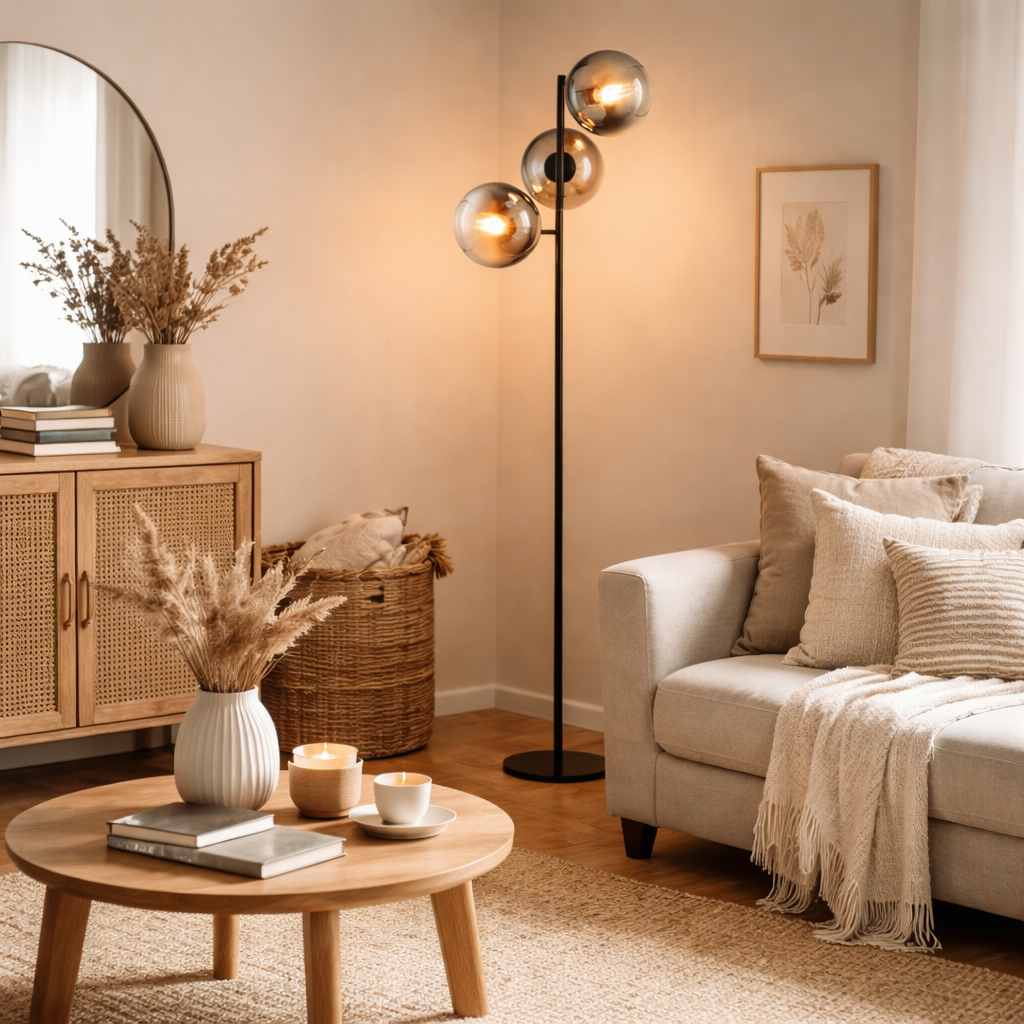 Lycia 3 Light Black & Ombre Glass Floor Lamp