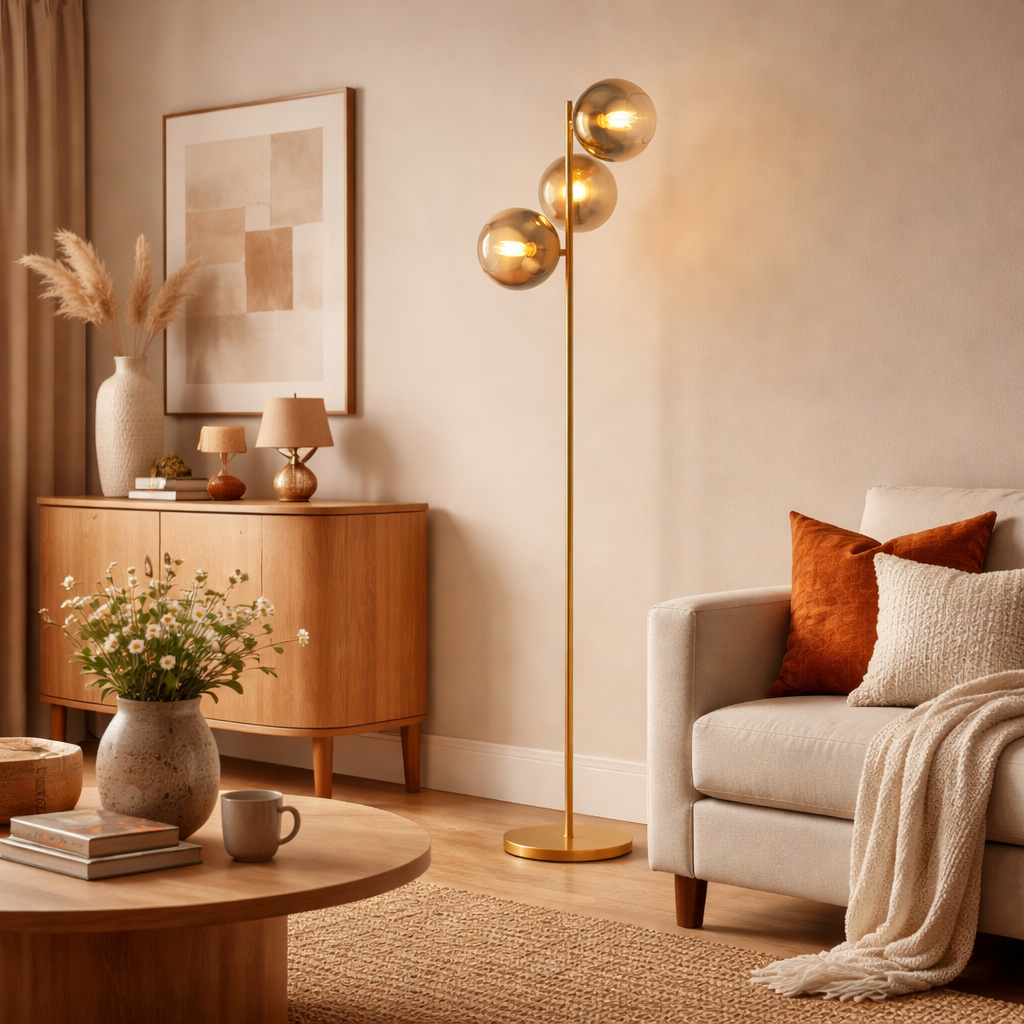 Lycia 3 Light Gold & Ombre Glass Floor Lamp