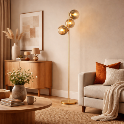 Lycia 3 Light Gold & Ombre Glass Floor Lamp