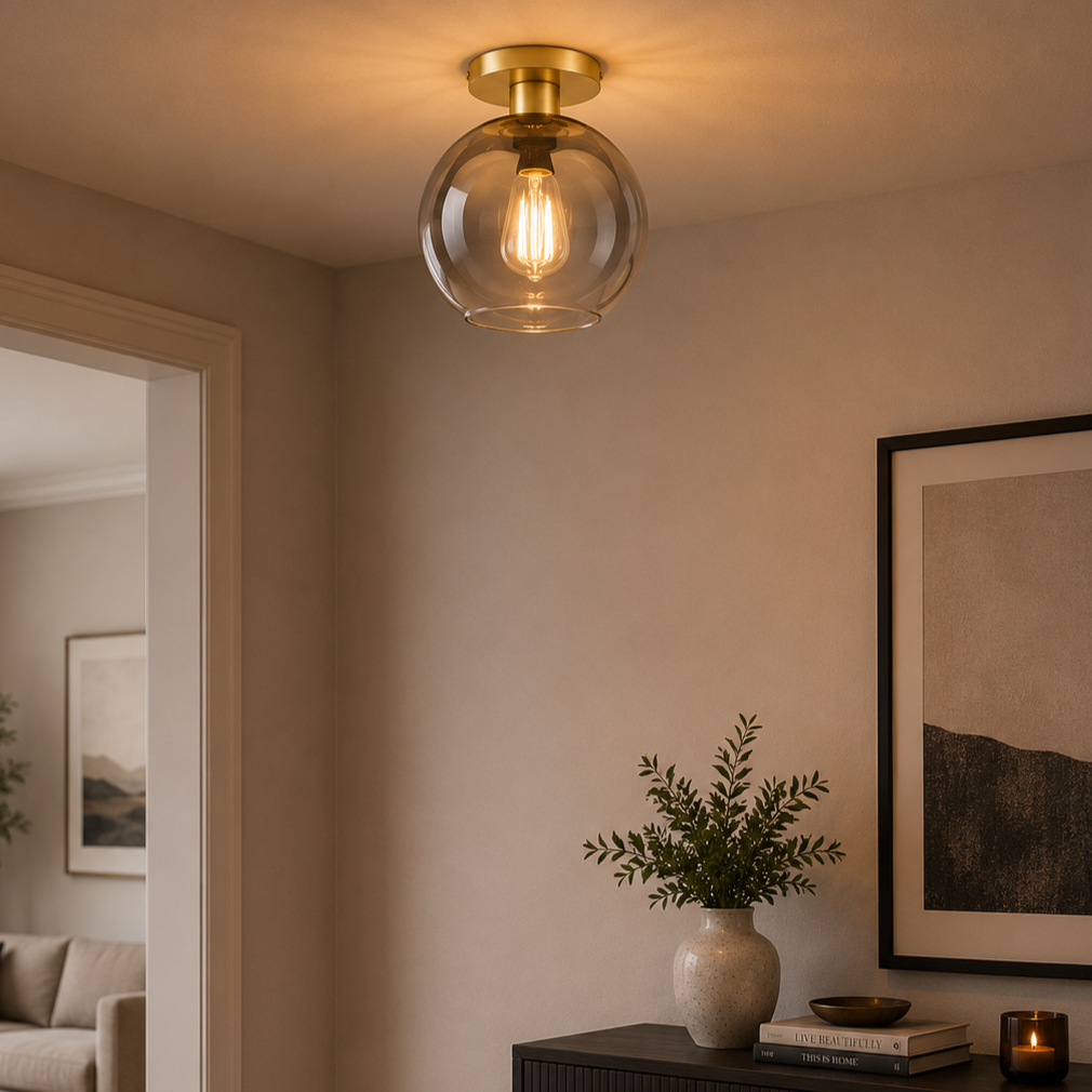 Lycia Gold & Ombre Glass Flush Ceiling Light