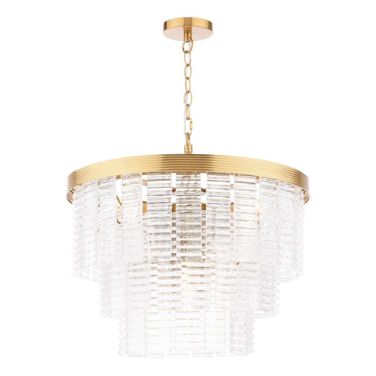Moesha 6 Light Pendant Natural Brass and Ribbed Glass