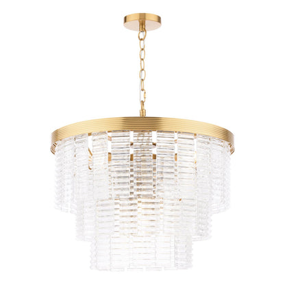 Moesha 6 Light Pendant Natural Brass and Ribbed Glass