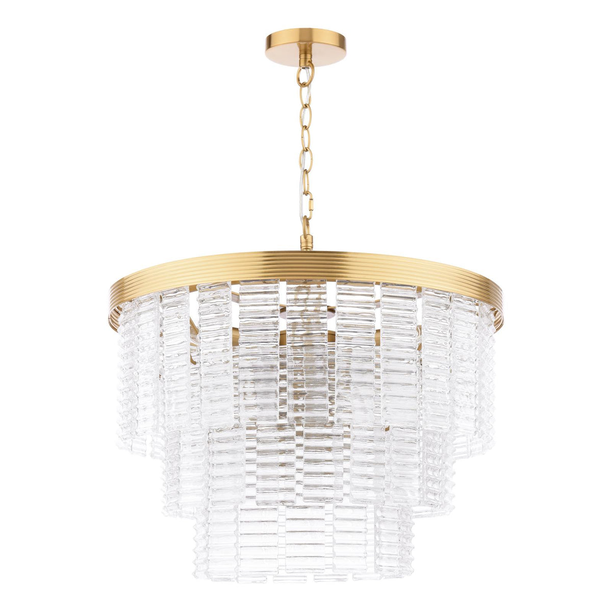Moesha 6 Light Pendant Natural Brass and Ribbed Glass