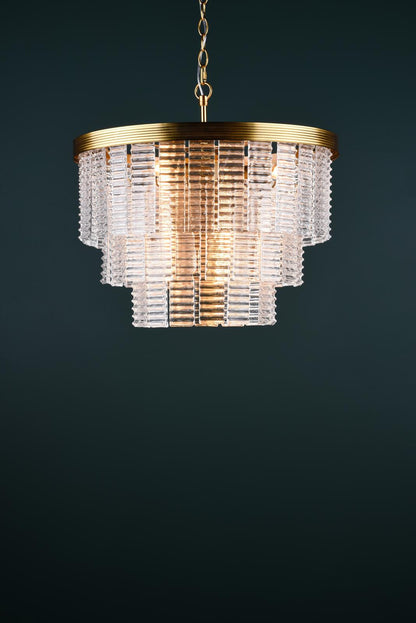 Moesha 6 Light Pendant Natural Brass and Ribbed Glass
