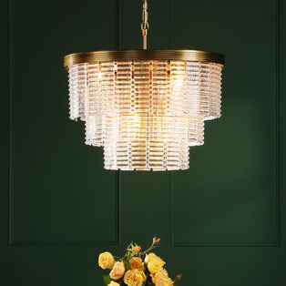 Moesha 6 Light Pendant Natural Brass and Ribbed Glass