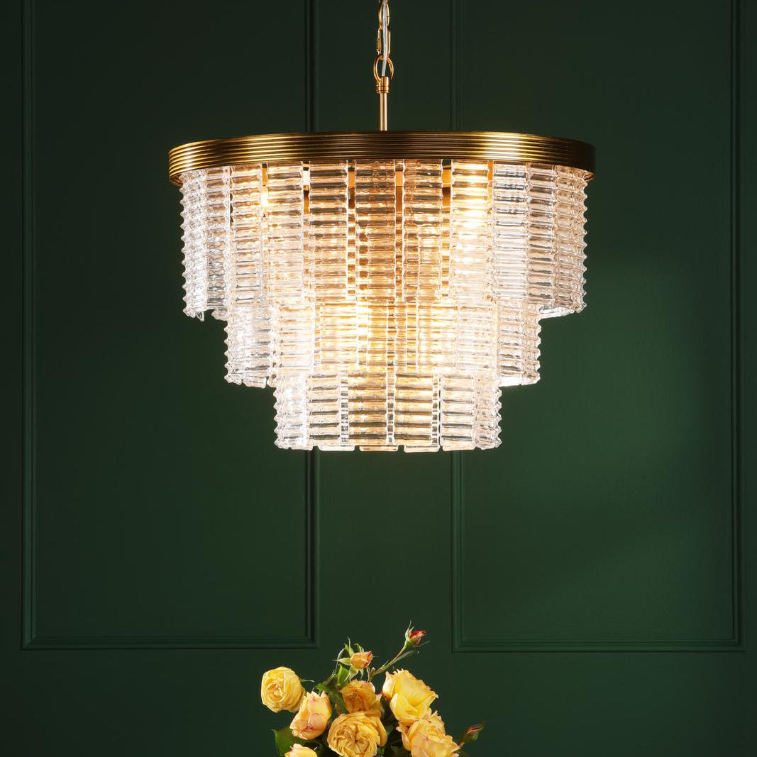 Moesha 6 Light Pendant Natural Brass and Ribbed Glass