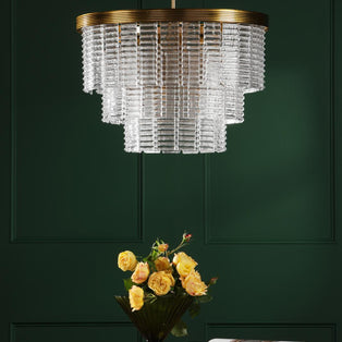 Moesha 6 Light Pendant Natural Brass and Ribbed Glass