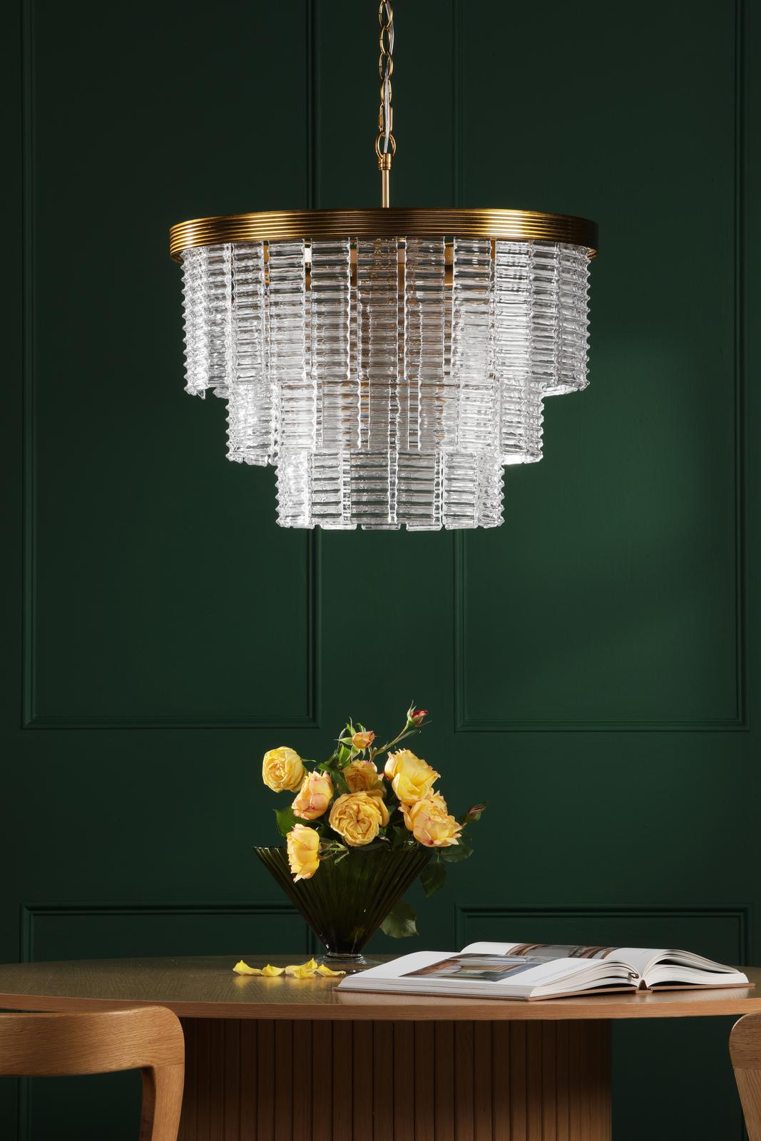 Moesha 6 Light Pendant Natural Brass and Ribbed Glass