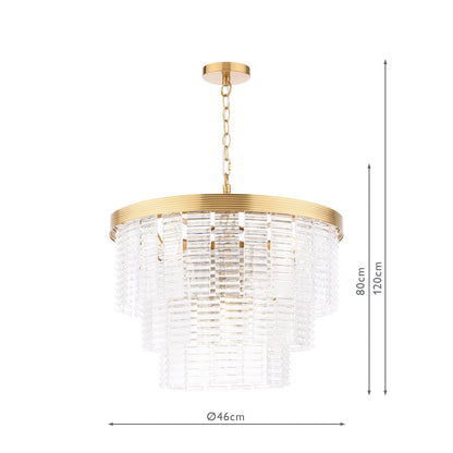 Moesha 6 Light Pendant Natural Brass and Ribbed Glass