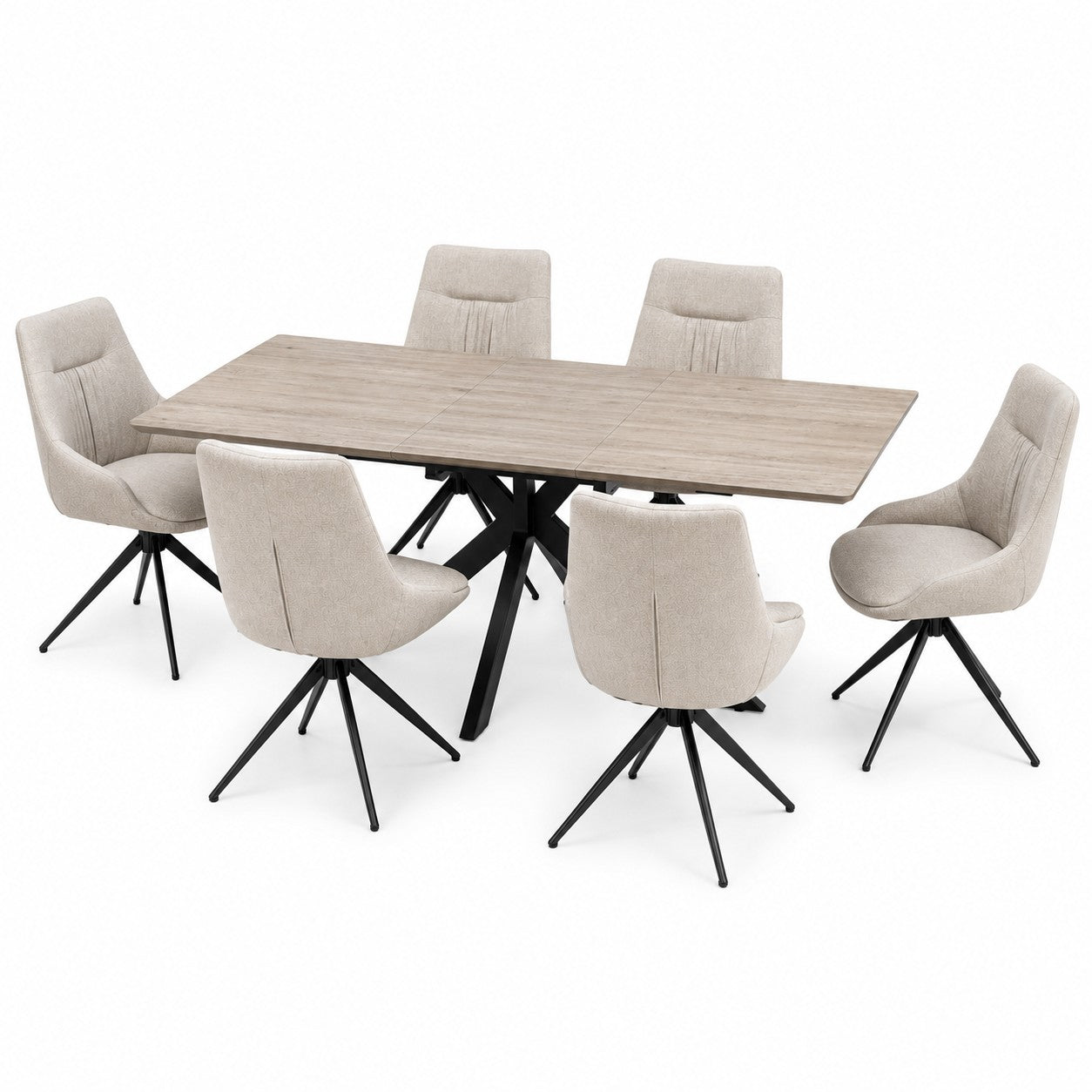 Manhattan 1400 – 1800mm Grey Table 6 Natural Boden Chairs