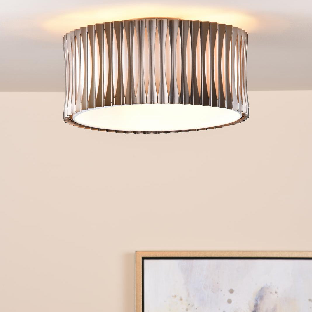 Netra 3 Light Satin Bronze & Ivory Flush Ceiling Light