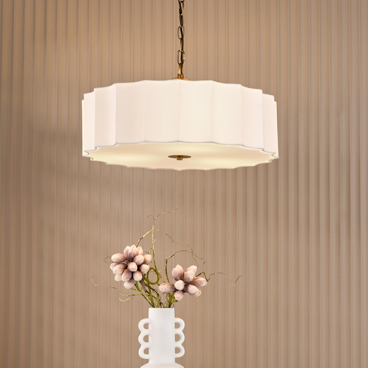 Noura 3 Light Ivory & Antique Bronze Pendant